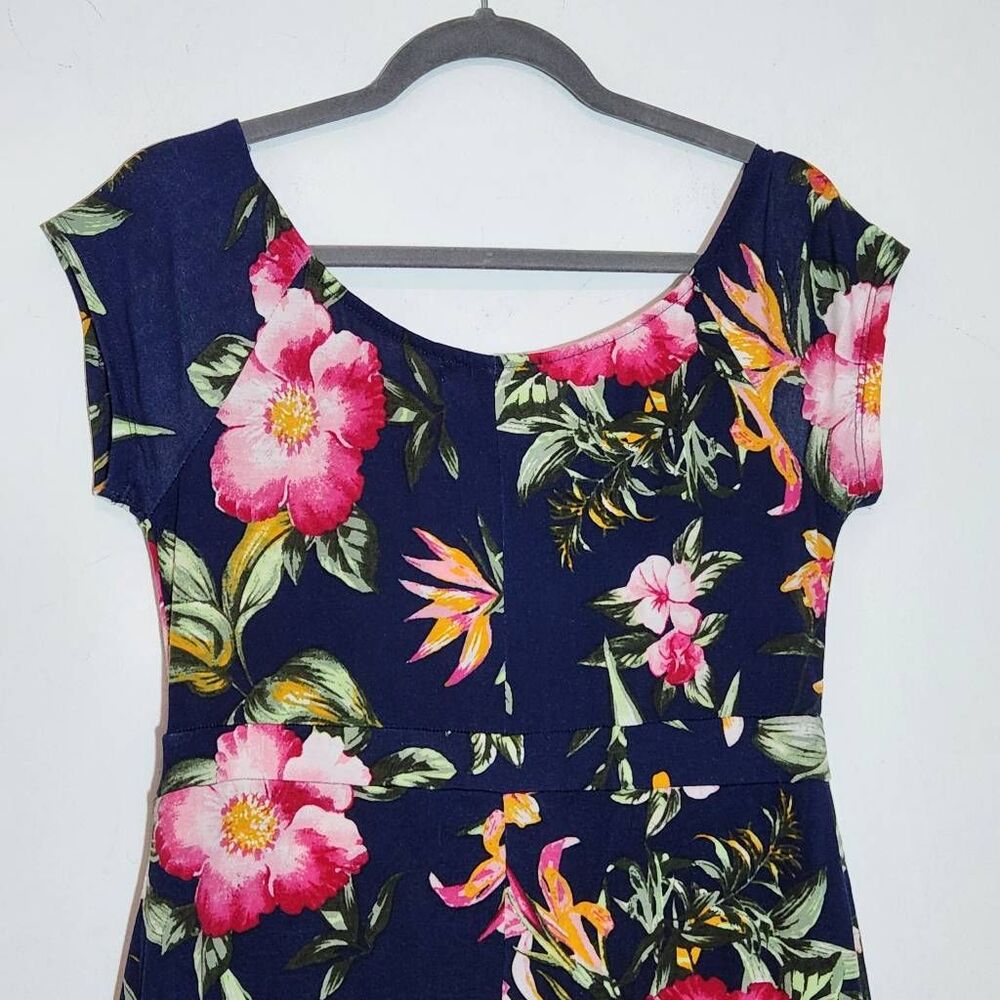 Derek Heart Navy Floral Maxi Dress with Shorts Underneath NWOT Size Large - Picture 6 of 9
